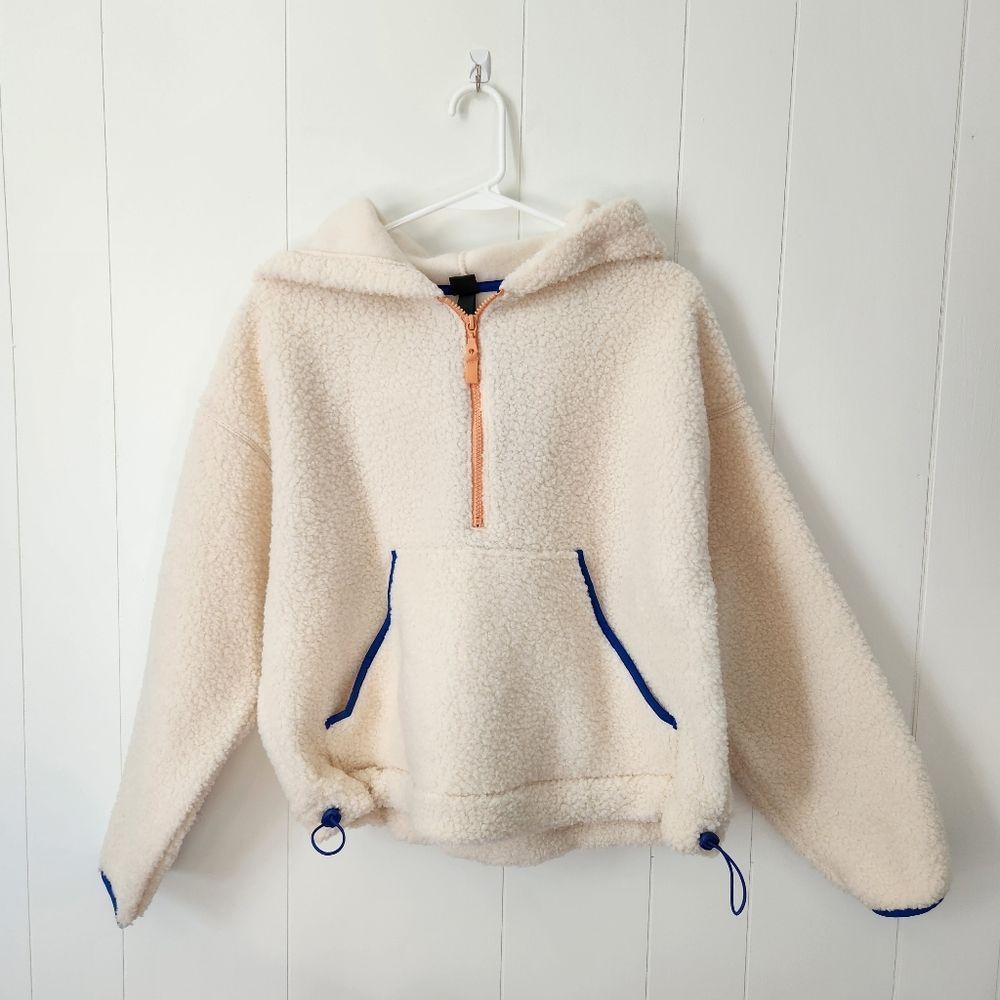 wild fable Cream Sherpa Half-Zip Hoodie with Blue Trim
